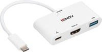 Lindy USB-C Multiport-Hub in Weiß mit HDMI, USB-A und USB-C Anschlüssen, unterstützt 4K 30 Hz und Power Delivery 3.0 - Bild 1