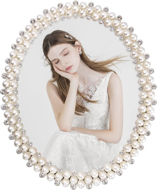 JIUSHU Perlenrahmen in Weiß im europäischen Stil mit Strass-Verzierung für die Hochzeit als Tischdeko oder Geschenk - Bild 1