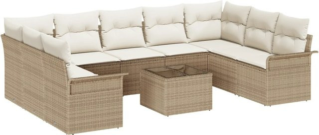 vidaXL Garten-Sofa-Set aus Polyrattan mit Kissen in Beige-creme, 10-teilig - Bild 1