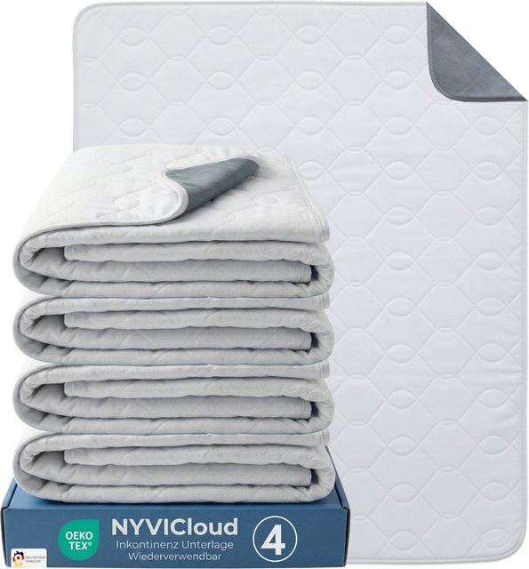 NYVI NYVICare Inkontinenzunterlage, 4er Set, wiederverwendbare wasserdichte Inkontinenzauflage in Weiß, B/T: 75 x 90 cm, bei 95°C waschbar und kochfest - Bild 1