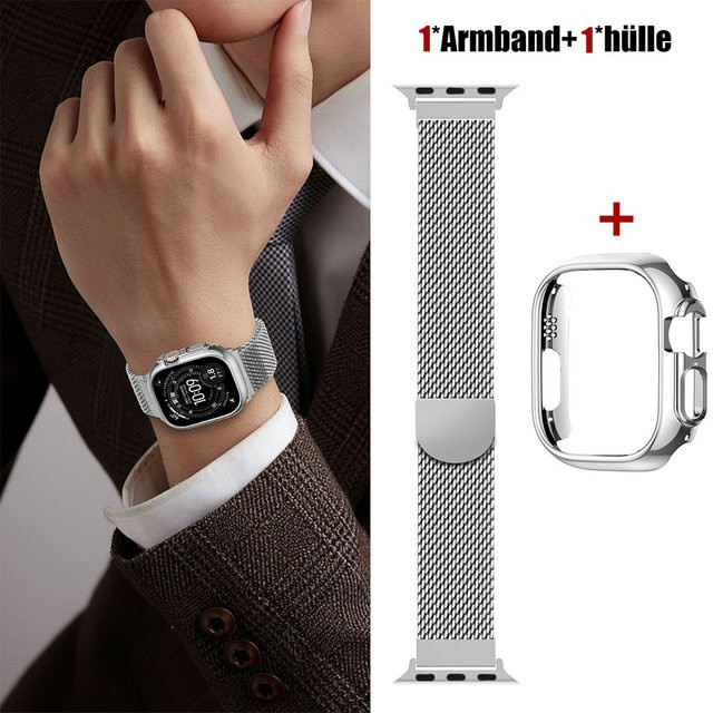 Milanaise-Armband Edelstahl, Silber, Unisex, für Apple Watch Ultra 49mm - Bild 1