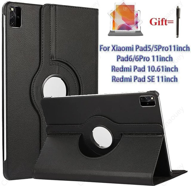 Drehbare Schutzhülle aus PU-Leder für Xiaomi Pad 5 6 11 Zoll, Pad 7 11,2 Zoll, Redmi Pad SE 11 Zoll und Pad 2 2025 mit Auto-Schlaf/Aufwach-Funktion in Schwarz oder Grün - Bild 1