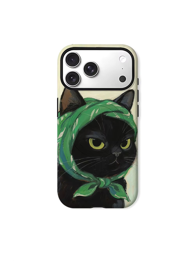 Aurbe 2-in-1 MagSafe Hülle mit Film für iPhone 17 16 15 Plus Pro Max, stoßfeste Hartschale, Design Schwarze Katze mit grünem Kopftuch - Bild 7