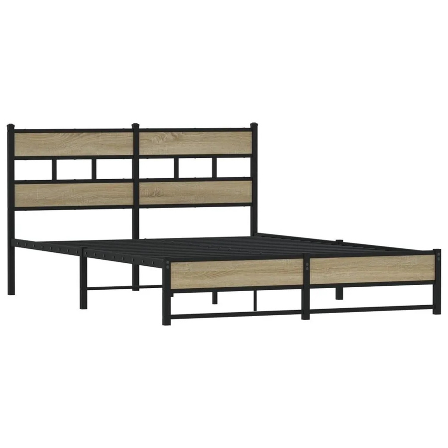 vidaXL Metallbett in Sonoma-Eiche ohne Matratze, B/T: 140 x 200 cm - Bild 2