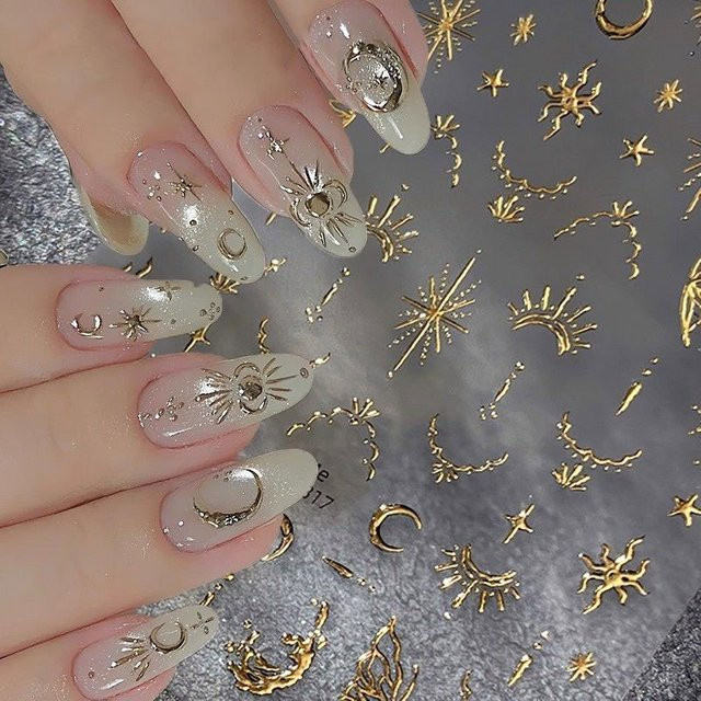 MingLee Nail Art Aufkleber, Gold, Metallic, Mond Stern Design - Bild 1