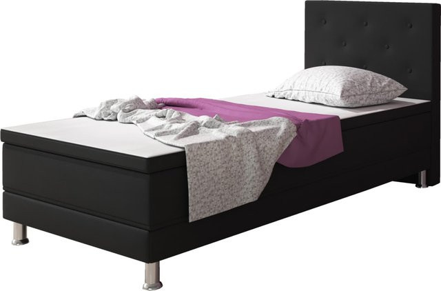 Inter Trading Boxspringbett Esra in Schwarz aus Webstoff mit Bonell-Federkern, B/T: 90 x 200 cm - Bild 1