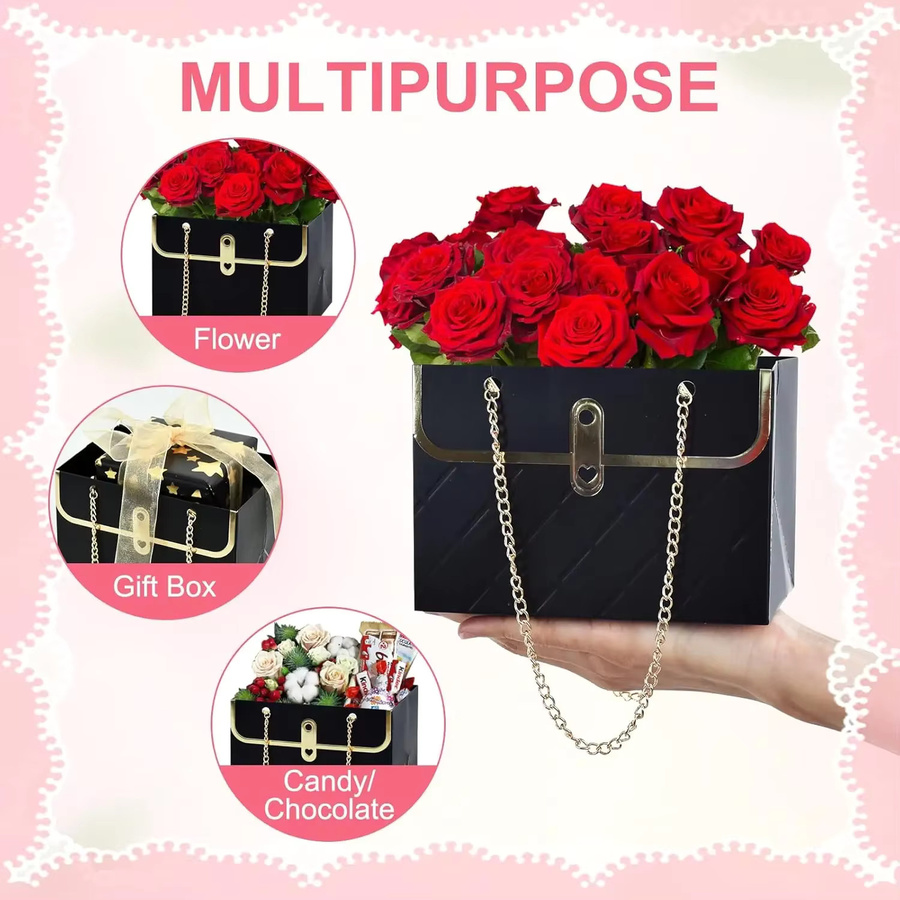Trebalena Blumentaschen aus Papier mit Metallkette in Weiß für Blumensträuße und Arrangements - Bild 3