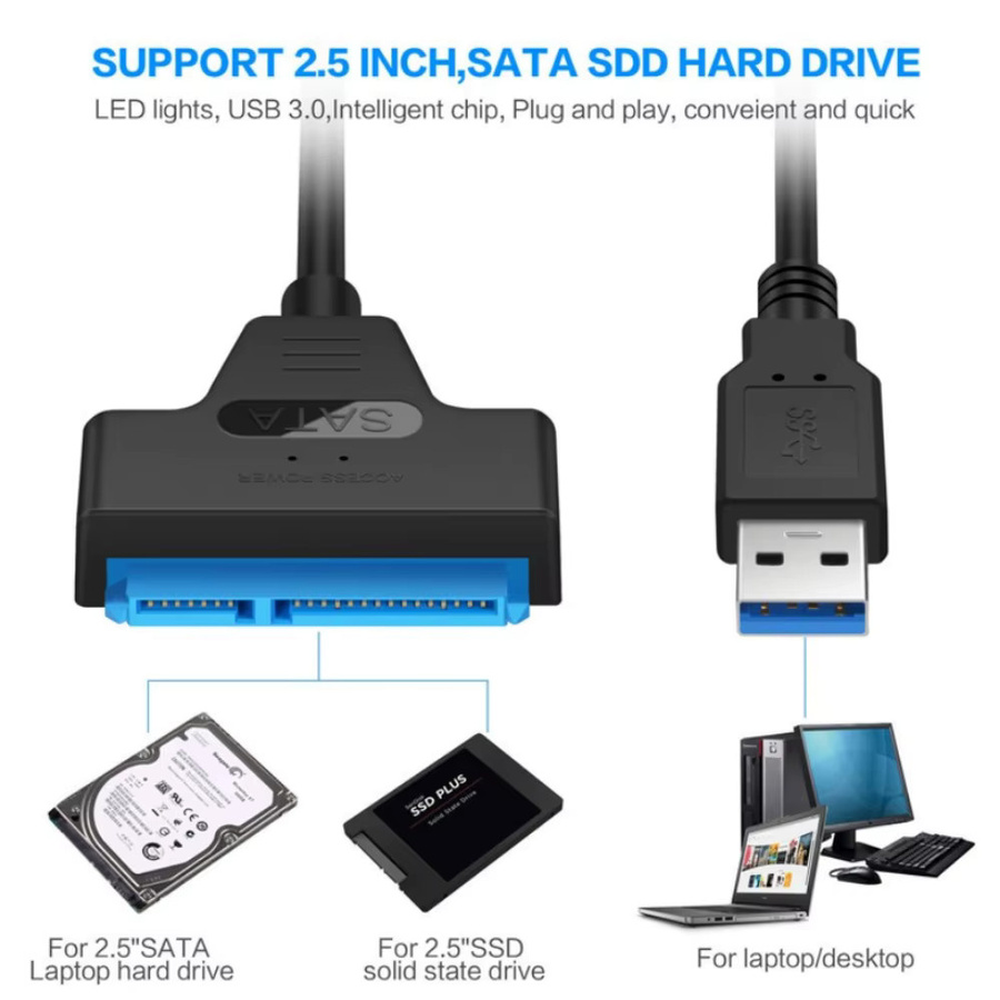 PzzPss SATA zu USB 3.0 Adapter Kabel für 2,5 Zoll externe HDD und SSD Festplatten, Schwarz - Bild 3