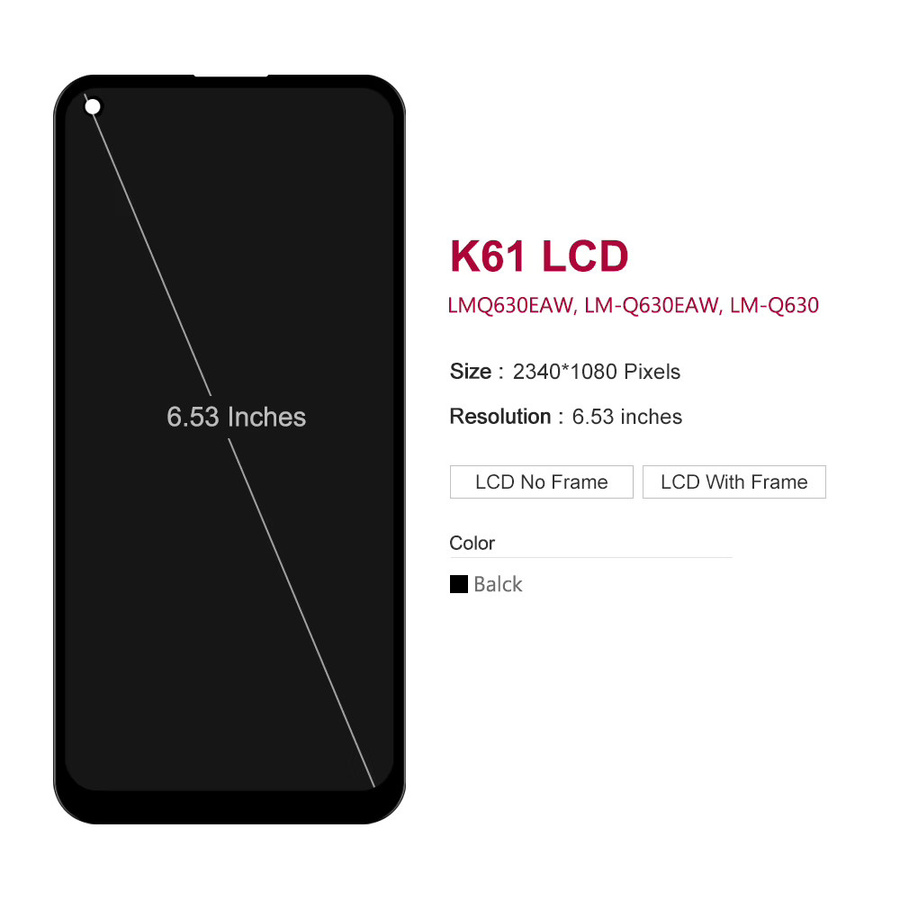 LG K61 Q61 LMQ630EAW Ersatz-Display mit Touchscreen Digitizer Montage und Rahmen in Schwarz 6,53 Zoll - Bild 3