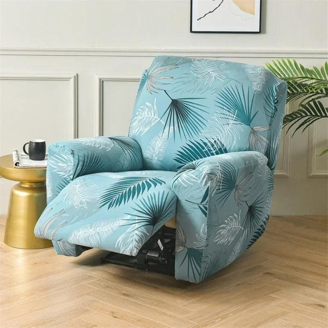 4-teiliges Set Bestbags Sesselbezug mit geometrischem Print in Türkis, elastischer Stretch-Sofabezug für Relax-Sessel und Liegesessel - Bild 1