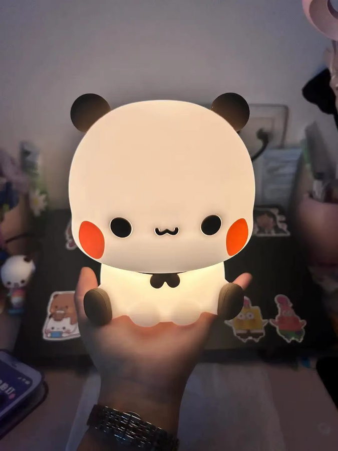 Luo Jiujiu Bubu und Dudu Niedliche Bären-Panda-Cartoon-LED-Nachtlampe in Weiß - Bild 2