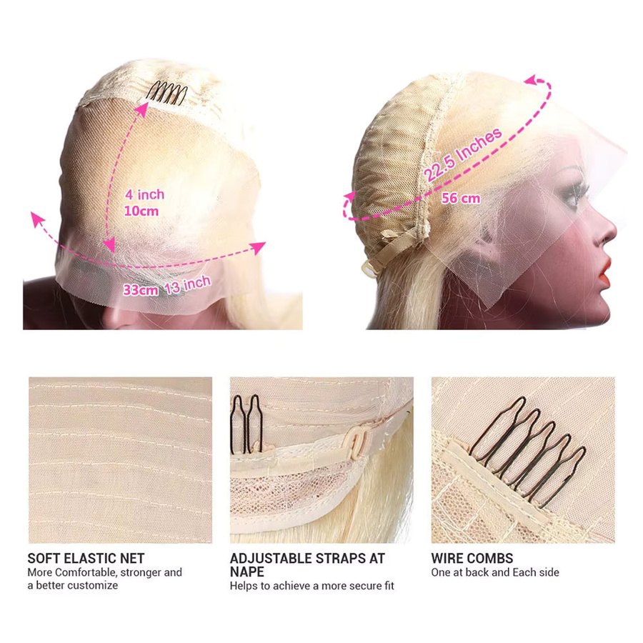 Linhua Blonde Bob-Perücke, Echthaar, 613, Lace-Frontal, Damen - Bild 4