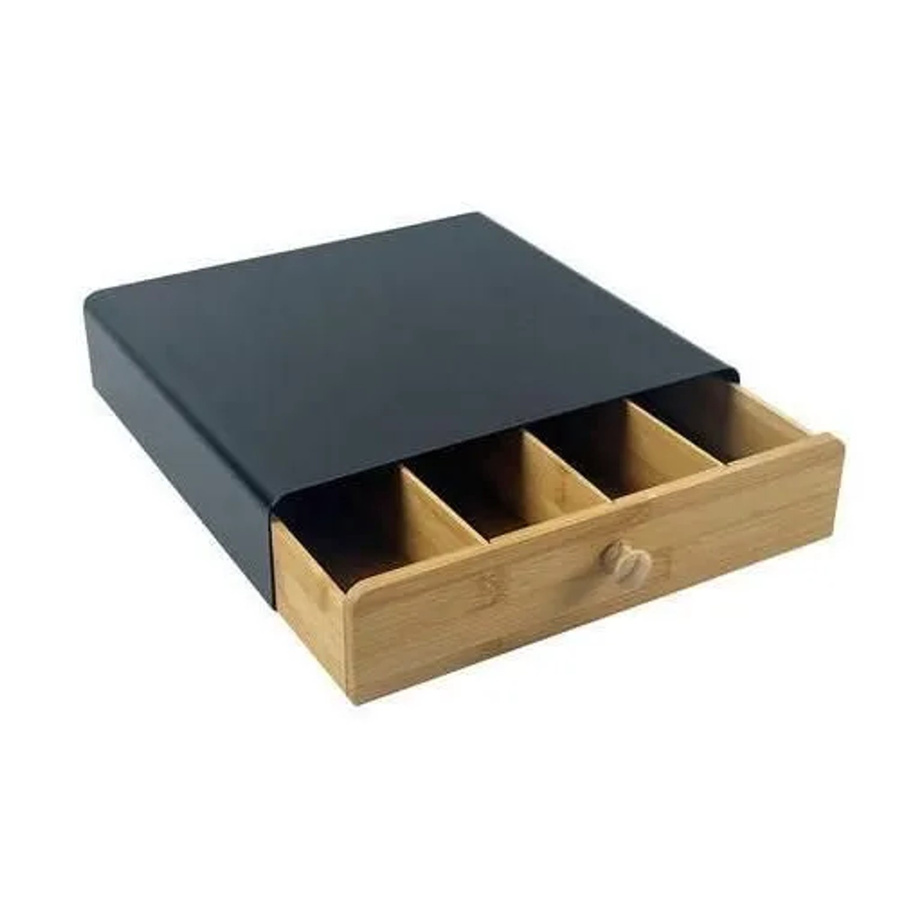 Mömax Kaffeemaschinen-Organizer George aus Bambus und Metall in Naturfarben/Schwarz, Breite: 31,0 cm, Tiefe: 7,5 cm, Höhe: 31,0 cm - Bild 2