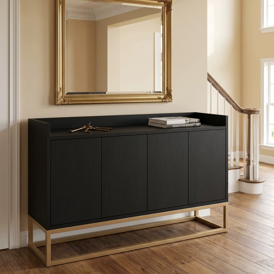 Anajqaqia Küchen-Sideboard Modernes Buffetschrank in Schwarz mit Metallbeinen, B/T/H: 120 x 30 x 80 cm - Bild 3