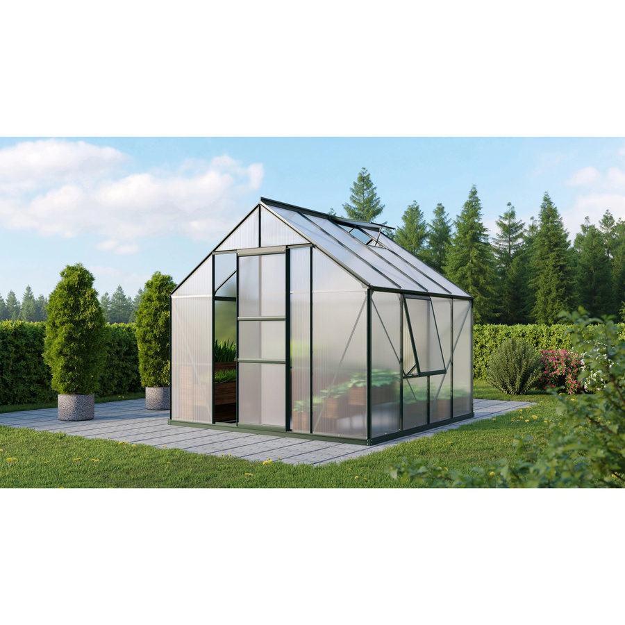 Vitavia Gewächshaus Meridian 1 Smaragd mit Polycarbonat-Platten, Einfachschiebetür, Dachfenster, Seitenfenster und Regenrinnen, B/T/H: 670 x 254 x 254 cm - Bild 2