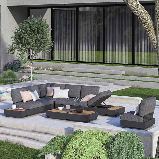 Zebra Cubo Neo Loungeset 8-teilig in Grau mit Aluminiumgestell und Kissen für Garten und Terrasse - Bild 1