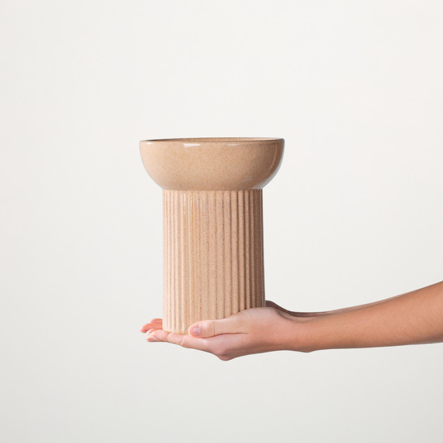 Keramikvase BLUME2000 im Rille-Design in Beige mit Antik-Optik für den Tisch - Bild 1