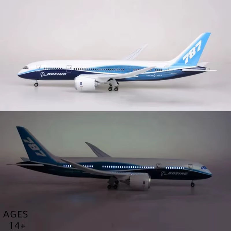 Hang Kun B787 Dreamliner Flugzeugmodell aus Harz im Maßstab 1:130 mit Lichtern und Rädern, Länge: 43 cm - Bild 2