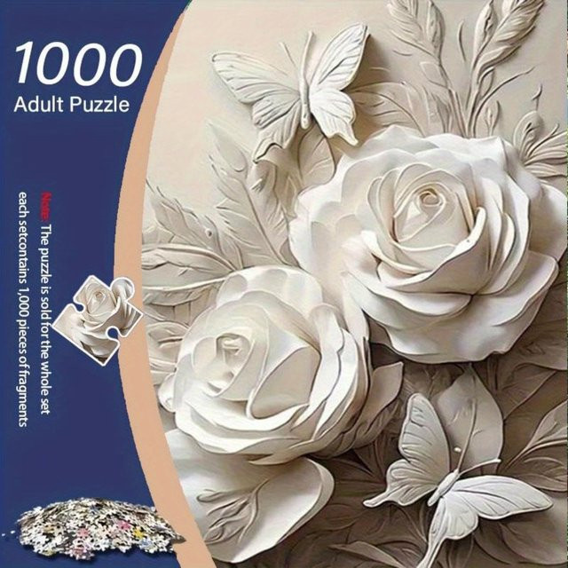 Adu Puzzle, 1.000 Teile, 3D-Blumenrelief, weiße Rosen und Schmetterlinge - Bild 1