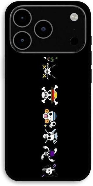 MANIACASE iPhone 17 Pro Hülle mit One Piece Totenkopf Logo im Manga Anime Design in Schwarz - Bild 1