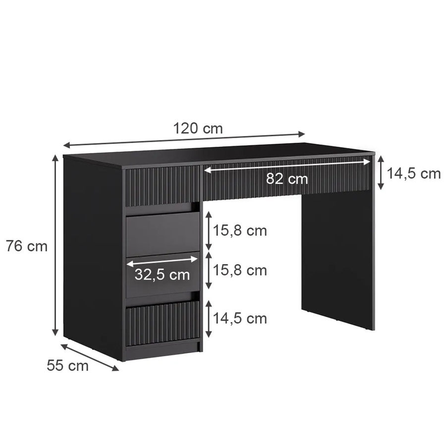 Vicco Schminktisch Omira Schwarz Breite: 120 cm, Höhe: 76 cm, Tiefe: 40 cm - Bild 3