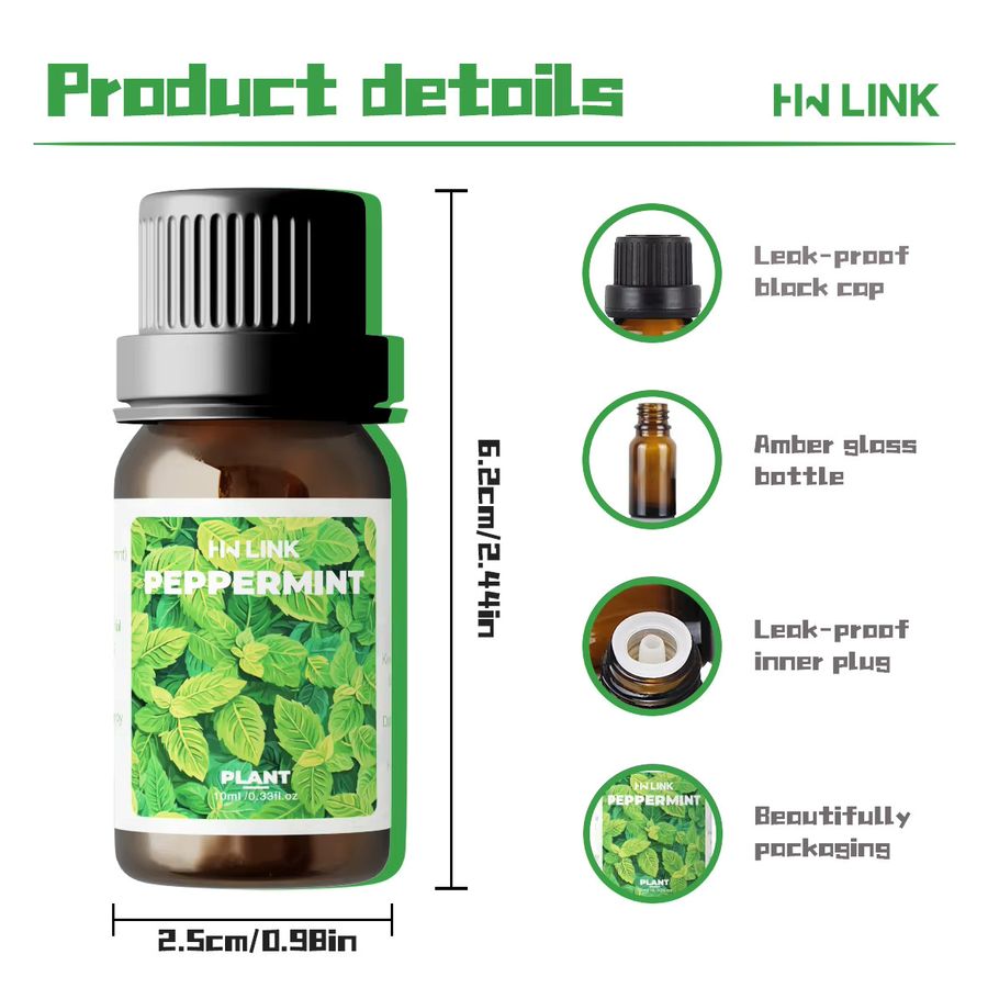 HWLINK Ätherisches Pfefferminzöl, 10 ml, zur Verwendung in Diffusoren, für Körperöle oder zur DIY-Herstellung von Kerzen und Seifen - Bild 4