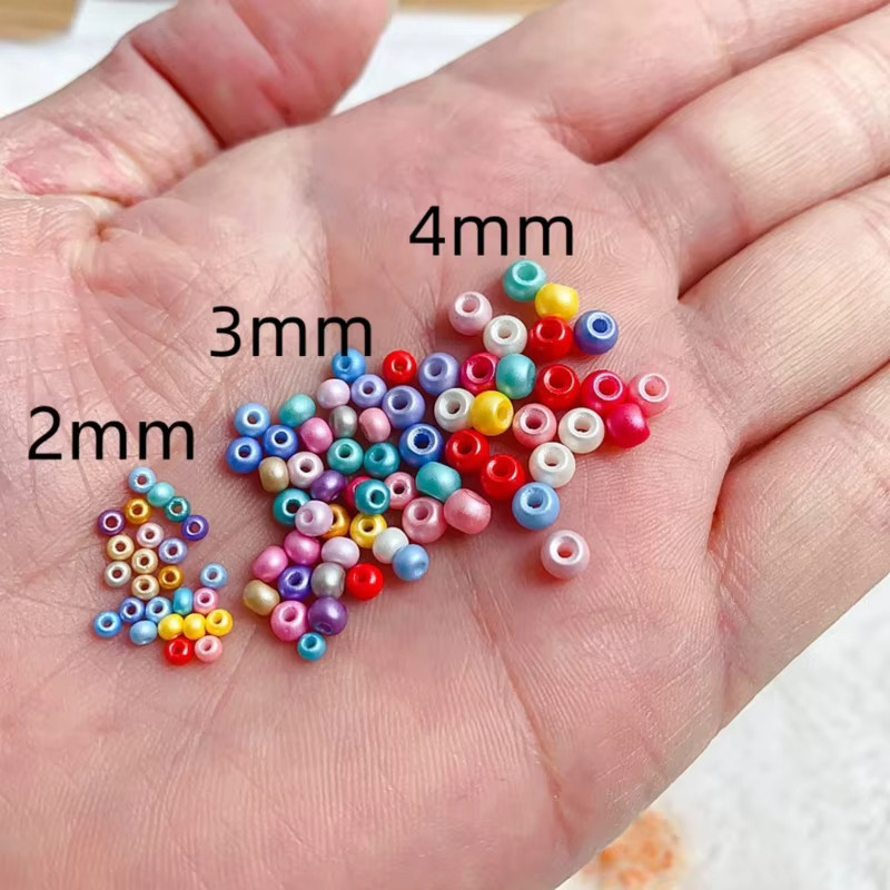 Handgefertigte matte Glasreisperlen in Perlmutt-Optik für DIY-Projekte, Farben: Blau, Grün, Mehrfarbig, Durchmesser: 2 mm, 3 mm oder 4 mm - Bild 2