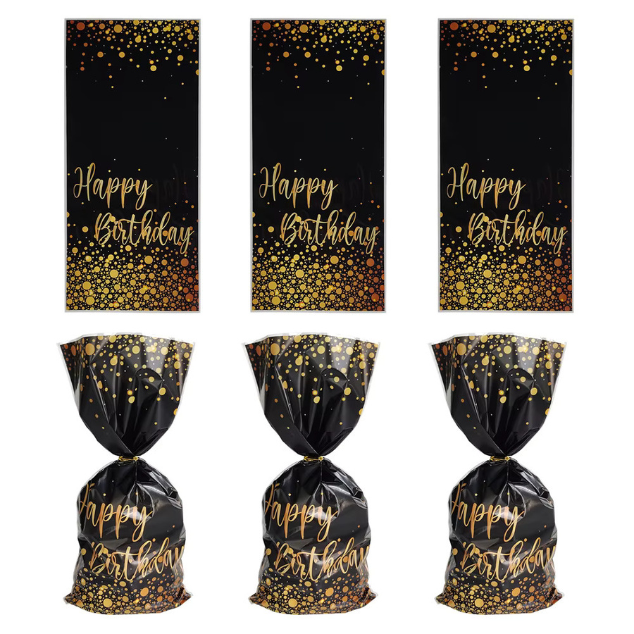 50 Stück Geschenkbeutel Gold Schwarz mit Punktmuster für Geburtstag und Süßigkeiten aus Kunststoff - Bild 5
