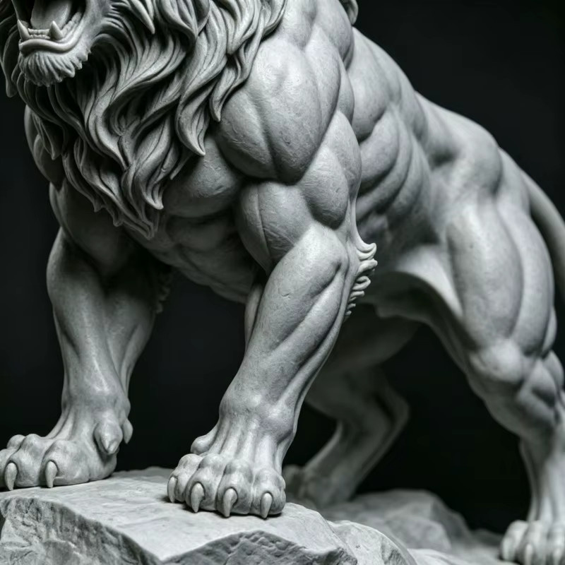 KASTIZA 3D-Gedruckte Brüllende Löwen-Statue als DIY Färbefigur für Feng Shui Dekoration in Schwarz und Grau - Bild 3