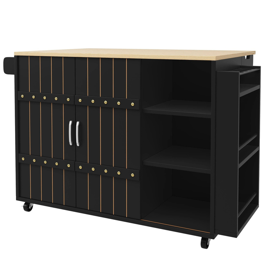 okwish Küchenwagen mit Rollen und Gewürzregal in Schwarz, B/T/H: 110 x 42 x 90 cm - Bild 2