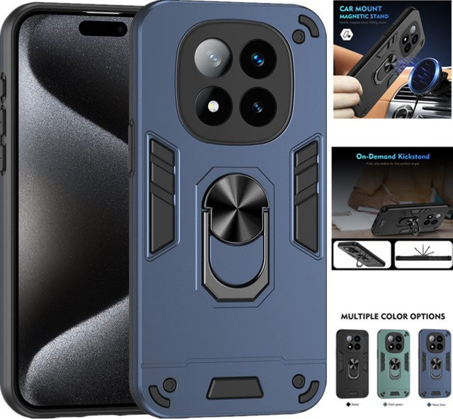 Militärische Panzer-Schutzhülle für Xiaomi Redmi Note 15 Pro 5G 4G und Redmi Note 14 Pro+ Plus mit Ringständer und Schutzabdeckung in Schwarz oder Grün - Bild 1