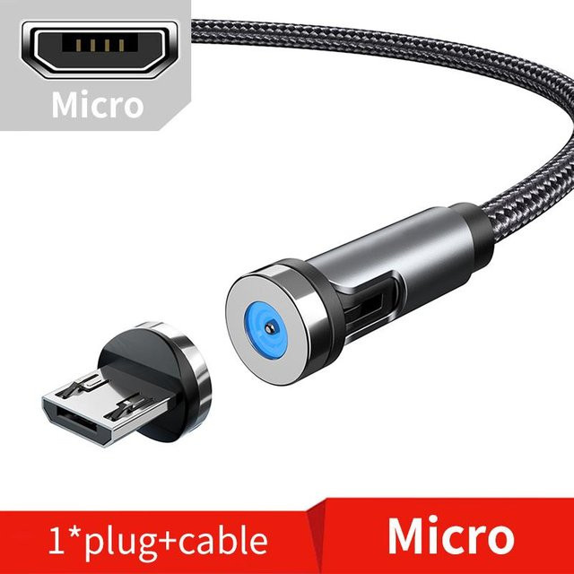 VAORLO 540 Magnetisches Schnellladekabel mit 540 Grad Drehung für Micro USB und USB Typ C in Schwarz, Rot oder Silber - Bild 1