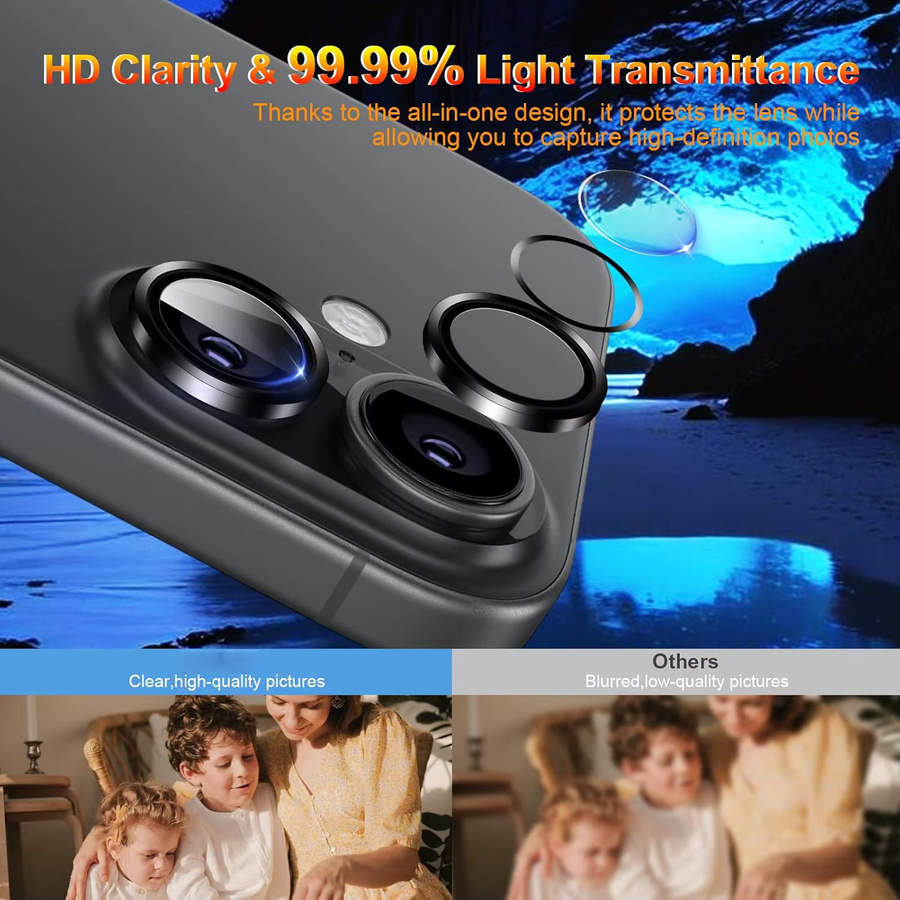 NYFundas Kameraobjektivschutz aus gehärtetem Glas für iPhone 16 E, 16e, 15 Pro Max, 14 Plus, 13 Mini, 12, 11 - Bild 4