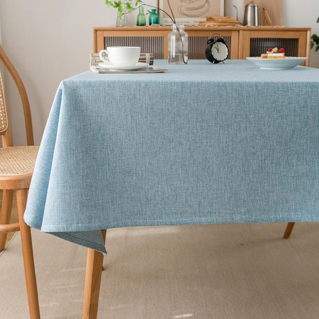 Wasserdichte rechteckige Tischdecke von JMG Household Supplies in Blau, knitterarme Bauernhaus-Tischdecke aus Polyester-Baumwoll-Mischgewebe, B/L: 120 x 120 cm - Bild 1