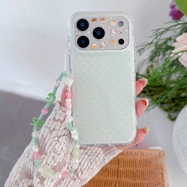 Sanrio Hello Kitty Handyhülle mit Polka-Dot-Muster und Linsenschutz für iPhone 17 16 15 Pro Max, stoßfeste Acryl-Hülle inklusive Kette - Bild 1