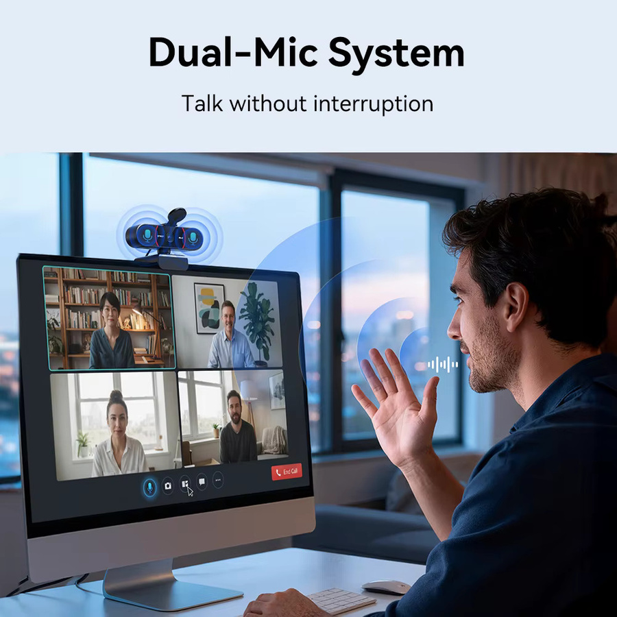 EMEET 4K UHD Webcam mit Autofokus und Mikrofonen in Schwarz für PC und Laptop - Bild 3