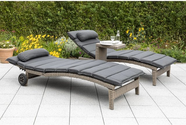 Merxx Andalusia Gartenmöbel Set 3-teilig in Grau mit 2 Liegen und Beistelltisch aus Aluminium und Kunststoffgeflecht - Bild 1