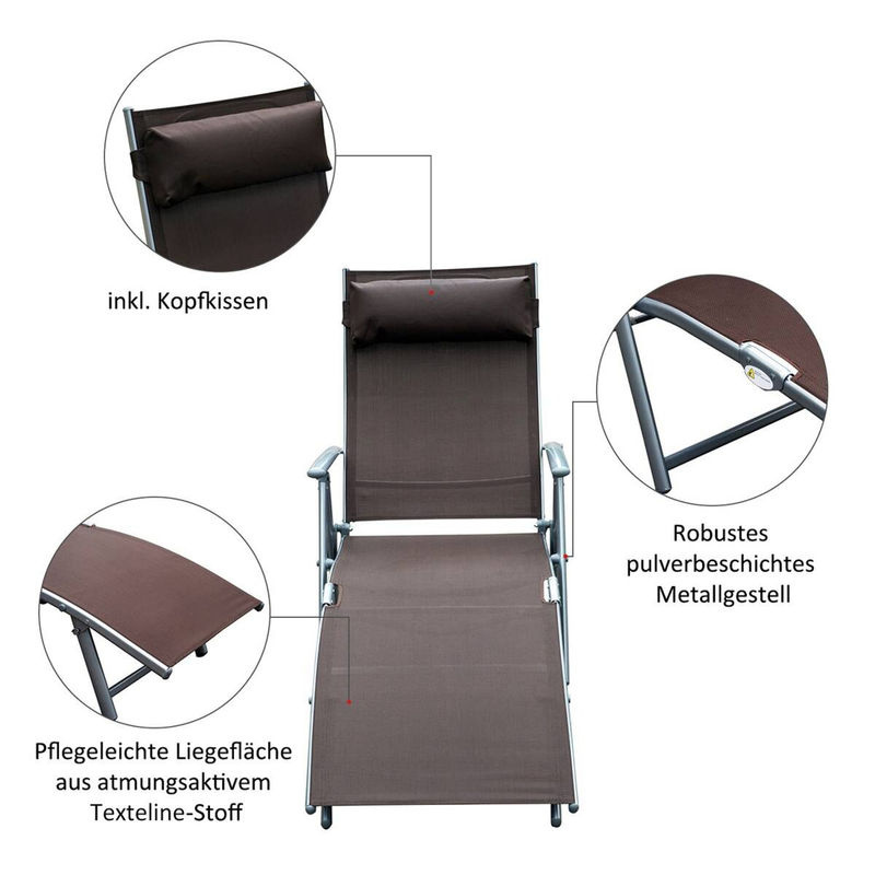 Outsunny Sonnenliege klappbar aus Metall und Textilene mit Kissen, Braun, B x H x T: 137 x 100,5 x 63,5 cm - Bild 5