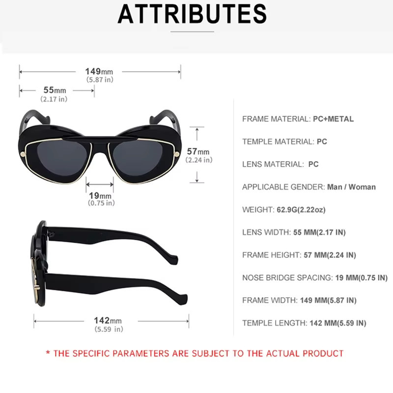 TOYEARN Cat Eye Sonnenbrille, Vollrand, Unisex, schwarz - Bild 3