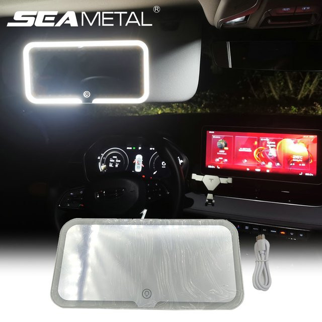 SEAMETAL Auto-Sonnenblende mit Touchscreen und 3-farbigem Make-up-Spiegel, einstellbare Helligkeit, aufladbar - Bild 1
