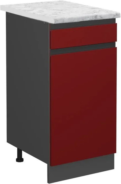 Vicco Küchenunterschrank R-Line Bordeaux Hochglanz Anthrazit mit Marmor-Optik B/T/H: 40 x 46 x 81,6 cm - Bild 1