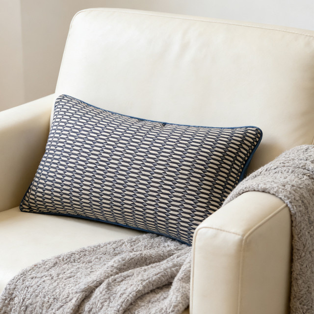 Hinyeatex Lendenkissenbezug aus blauem Jacquard mit geometrischem Muster, B/H: 50 x 30 cm - Bild 1