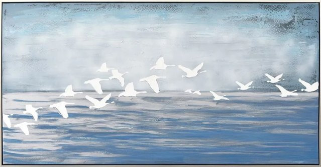 Art Universe Leinwandbild Weiße Möwen in Blau und Weiß, modernes Naturmotiv, Breite: 72 cm, Höhe: 142 cm - Bild 1