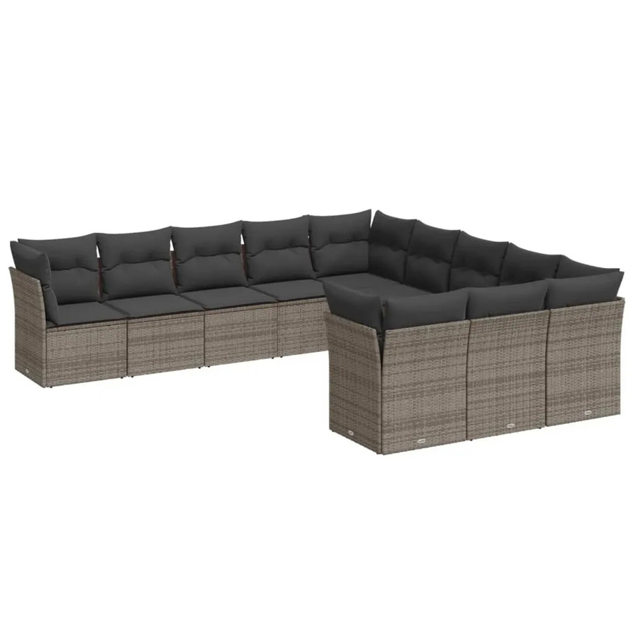 vidaXL 11-tlg. Garten-Sofagarnitur aus Polyrattan in Grau mit Kissen und Stauraum - Bild 2
