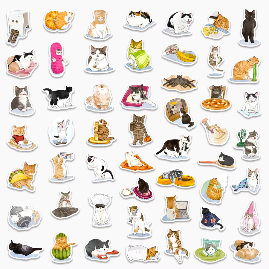50 Stück Bunte Katze Cartoon Graffiti Aufkleber im Tinte Stil für Laptop, Telefon und Skateboard von BulingBulingStickers Shop - Bild 2