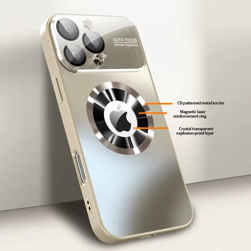 RUWANGAA Luxus Schutzhülle in Titan Metallic Matt für iPhone mit MagSafe und Glas-Kameraobjektivschutz, Farbe: Orange - Bild 4