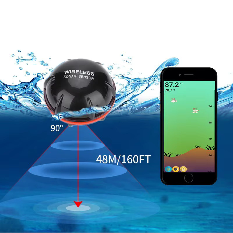 FindFish XA02 Fischfinder Drahtloses Tiefen-Echolot in Schwarz mit 48m Reichweite für Meer und See - Bild 3