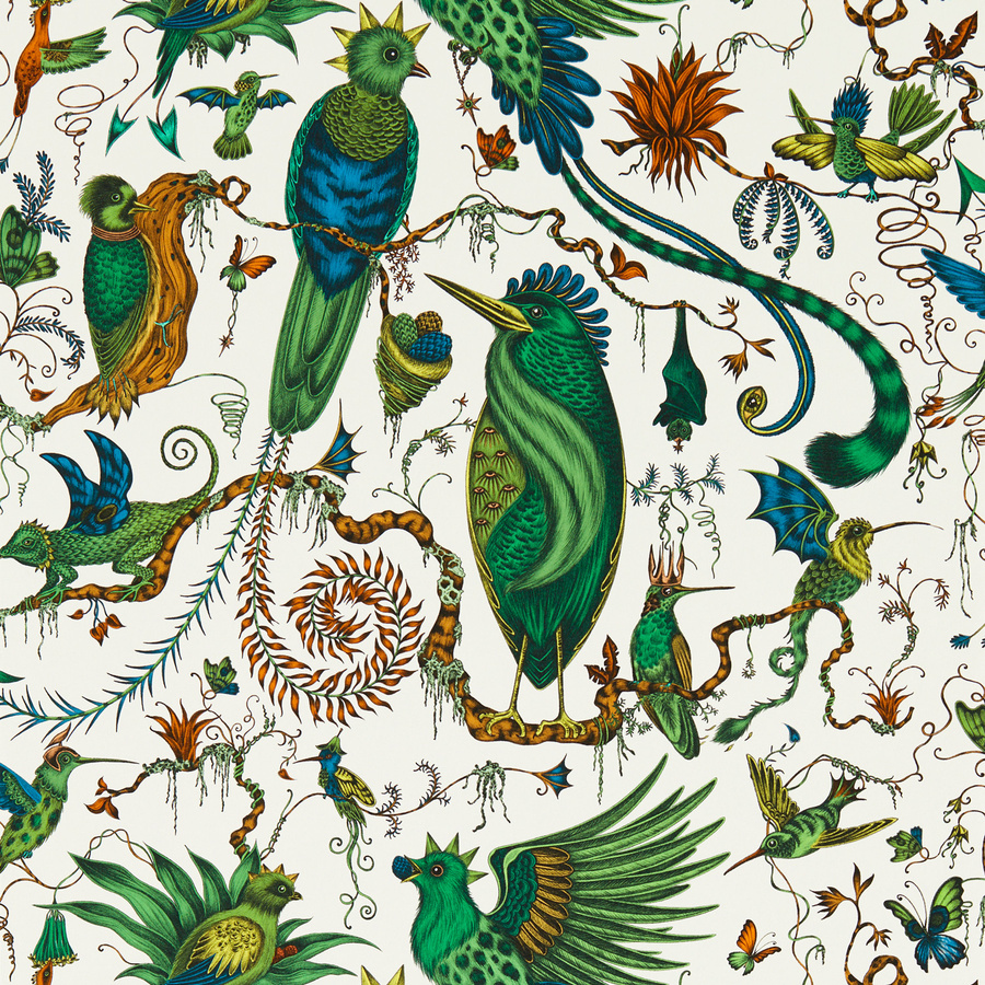 Clarke & Clarke Tapete Quetzal in Grün mit Tiermotiv und Landschaftsdesign aus Vlies - Bild 1