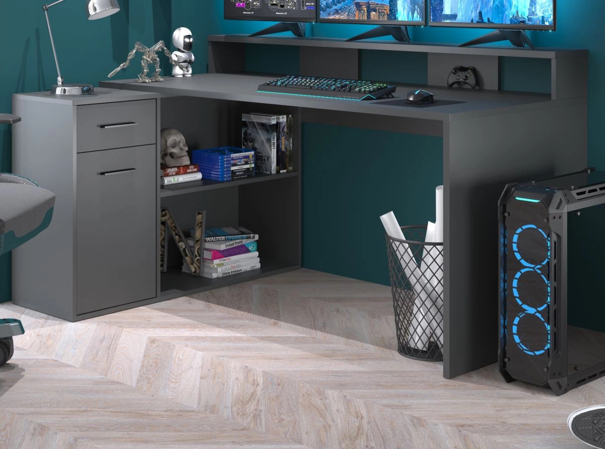 Eckschreibtisch Sektor von TOP.FURN in Anthrazit Matt, Breite: 160 cm bis 200 cm, Tiefe: 92 cm - Bild 1