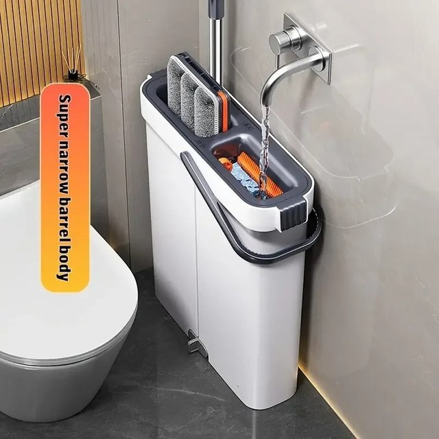 JOYBOS Spin Flat Mop & Bucket Set mit Wringer, Weiß, Breite: 40 cm - Bild 1